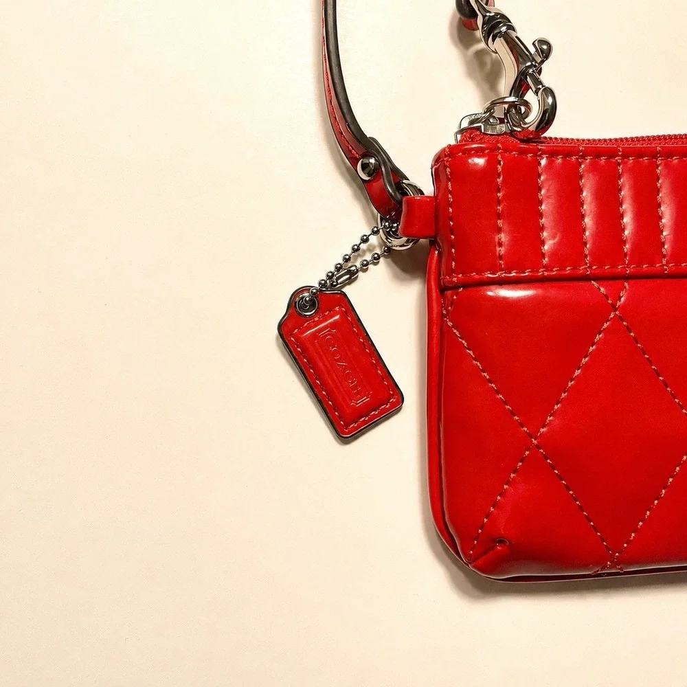 Coach Red Patent Leather Quilted Wristlet Coin Purse Wallet